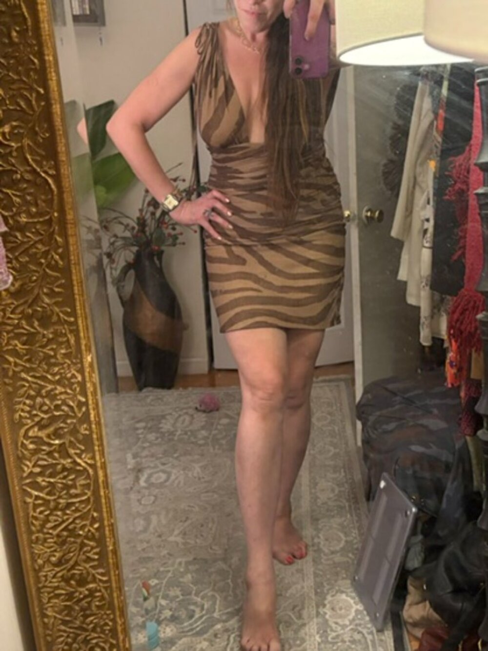 Zara Brown Zebra Halter Midi Dress, Sz XL, NWT $49